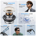 Smart Al Camera Glasses, 8MP Hands-Free Video & Photorecording, Real-Time Translation (160+ Languages),Photochromic UV Protection Lenses, Bluetooth Wearable Glasses for Travel & Outdoor