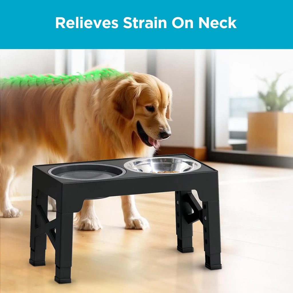 Elevated Dog Bowls,  5 Adjustable Heights Raised Dog Bowl Stand with 1 Stainless Steel Food & Dog Water Bowl, Dog Bowls for Large Dogs& Cats (Black)
