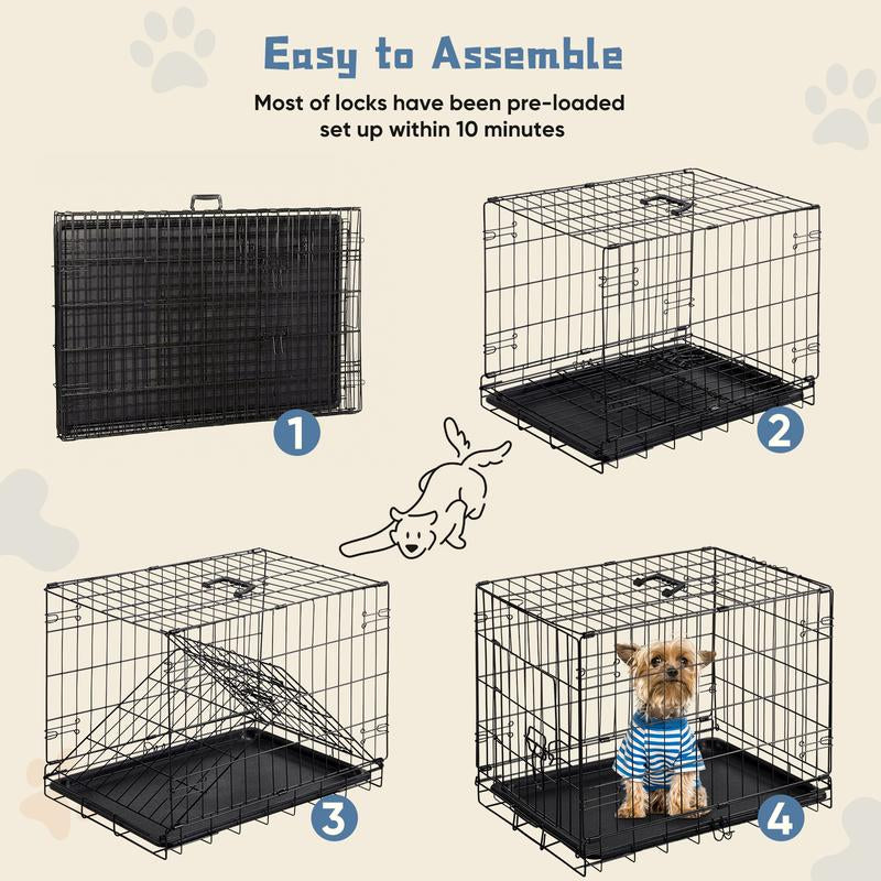 Premium 24/30 Inch Single Door Dog Crate - Sturdy Metal Pet Kennel with Secure Lock, Collapsible Design, and Easy-Clean Removable Tray for Travel and Home Use