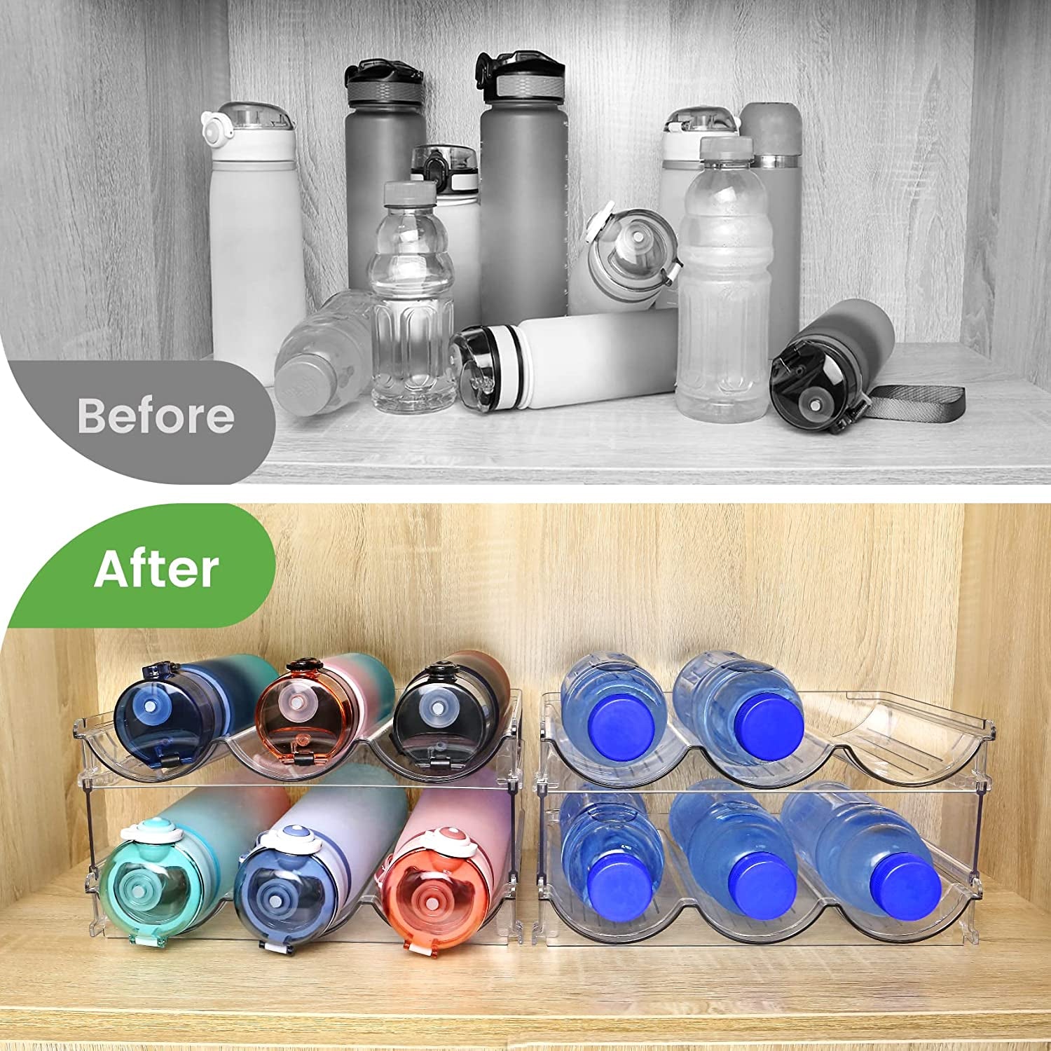 Maximize Your Space with the 2 Pack Stackable Water Bottle Storage Organizer