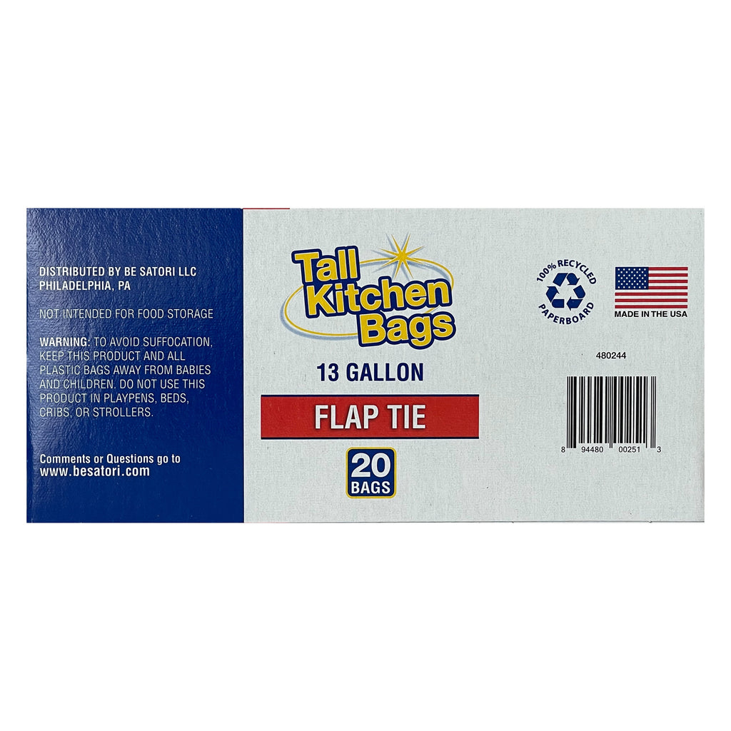 Revolutionary 13-Gallon Flap Tie Kitchen Trash Bags - 20 Durable, Leakproof Bags for Effortless Waste Management