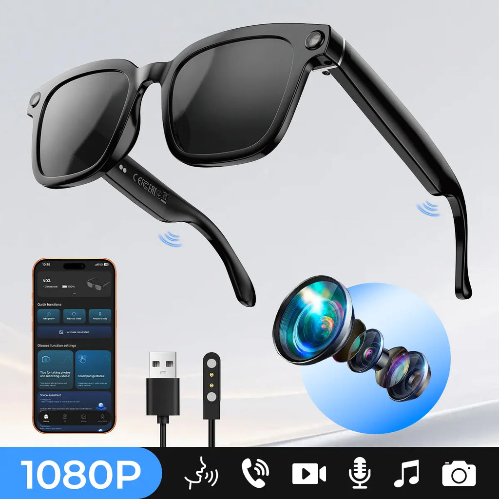 Smart Al Camera Glasses, 8MP Hands-Free Video & Photorecording, Real-Time Translation (160+ Languages),Photochromic UV Protection Lenses, Bluetooth Wearable Glasses for Travel & Outdoor