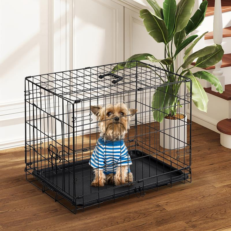 Premium 24/30 Inch Single Door Dog Crate - Sturdy Metal Pet Kennel with Secure Lock, Collapsible Design, and Easy-Clean Removable Tray for Travel and Home Use