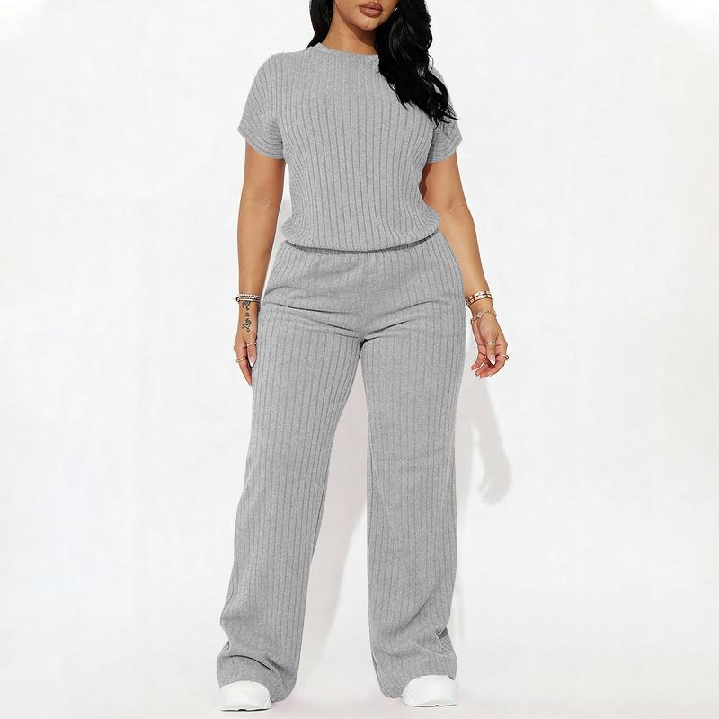 Reya Ribbed Pant Set - Pink