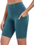 Elevate Your Workout with Oalka Women's Teal High Waist Yoga Shorts - Stylish Comfort with Side Pockets