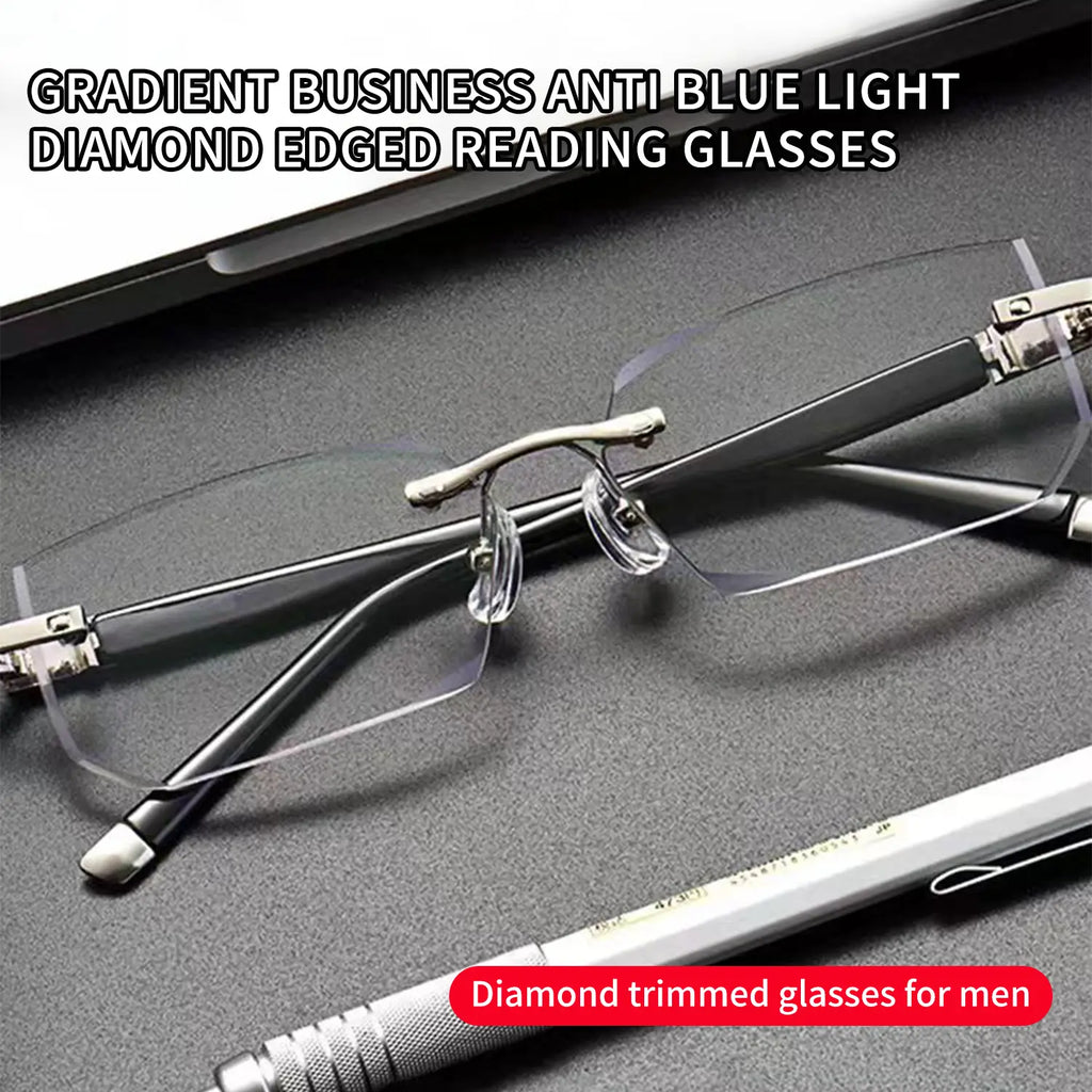 2-Pack HD Frameless anti Blue Light Reading Glasses – Diamond Cut Edge, Anti-Fatigue & UV Protection, Unisex Eyewear for Computer Gaming & Daily Use
