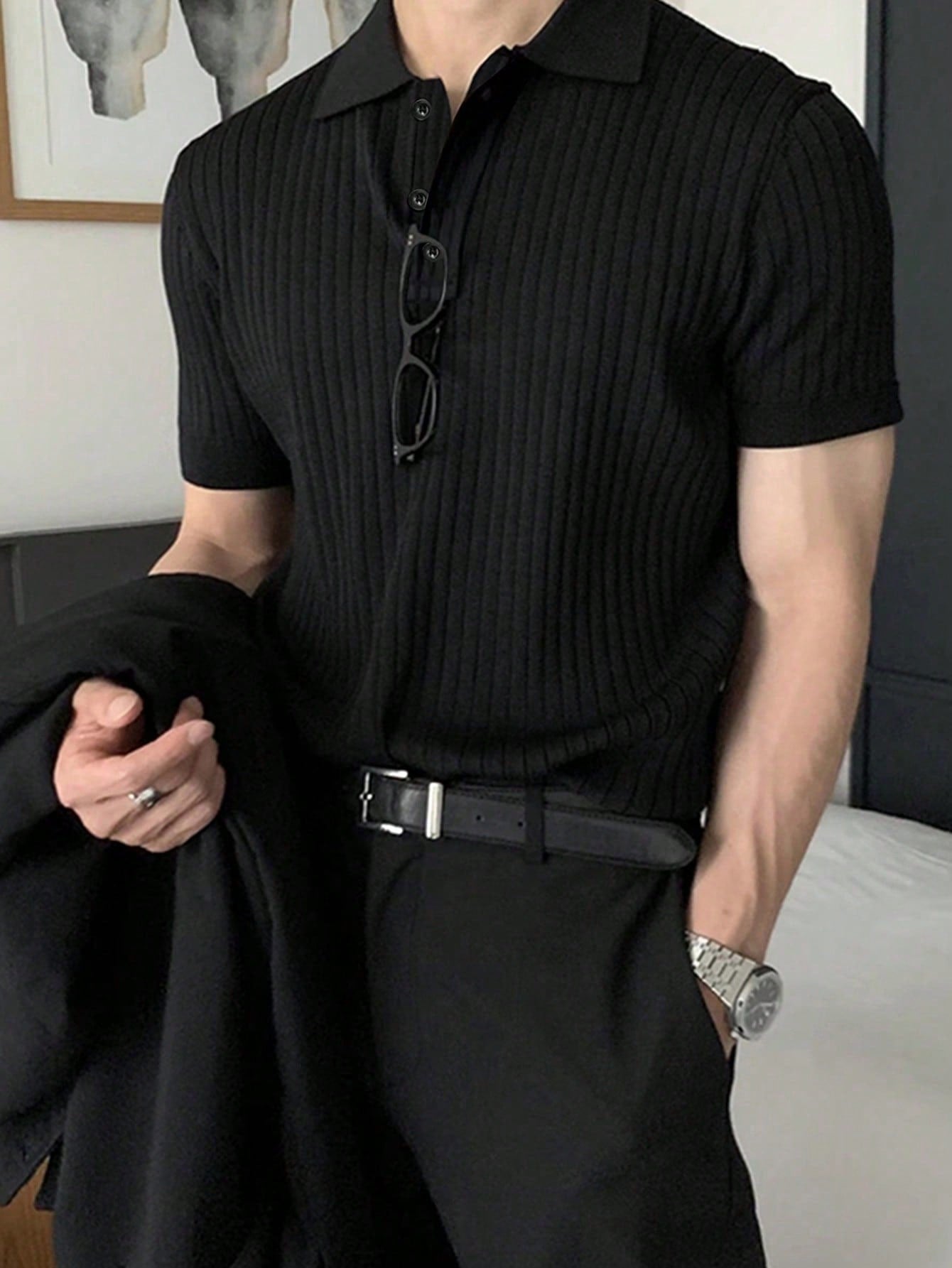 Elevate Your Style with the Manfinity Homme Men's Solid Color Short Sleeve Polo Shirt - Perfect for Casual and Business Wear!