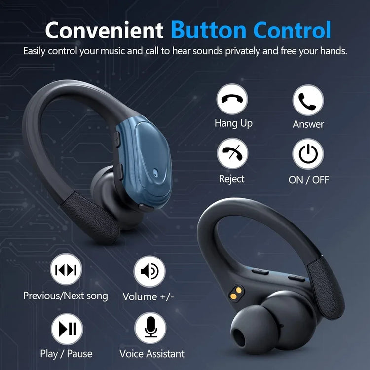 True Wireless Headphones TWS Bluetooth Earbuds Headsets Deep Bass Earphones Mic LED Power Display for Sport Workout Running Gym