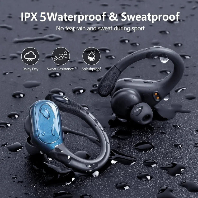 True Wireless Headphones TWS Bluetooth Earbuds Headsets Deep Bass Earphones Mic LED Power Display for Sport Workout Running Gym
