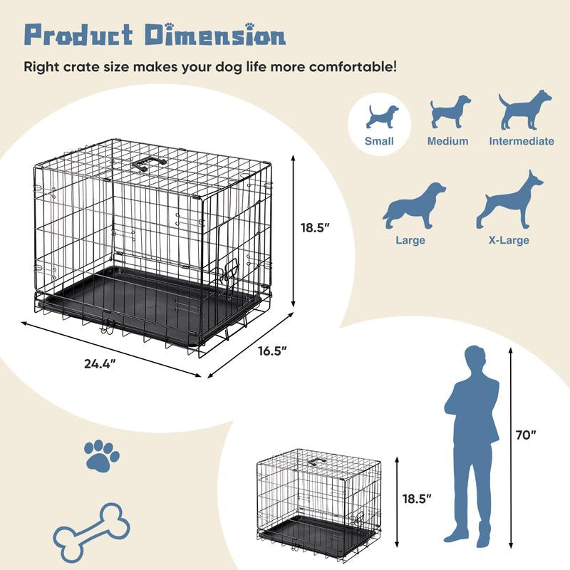 Premium 24/30 Inch Single Door Dog Crate - Sturdy Metal Pet Kennel with Secure Lock, Collapsible Design, and Easy-Clean Removable Tray for Travel and Home Use