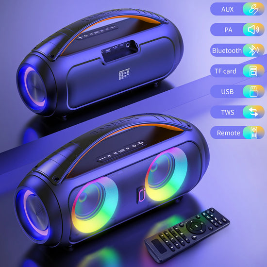 40W Waterproof Bluetooth Speaker, Portable Wireless Speaker, Outdoor Party Boombox Speaker, Deep Rich Bass, Dazzling LED Light