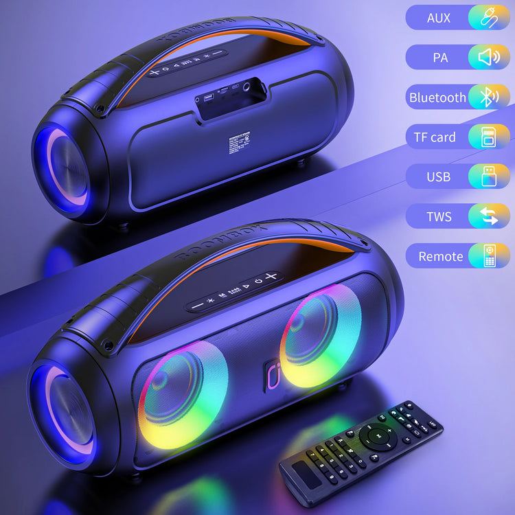 40W Waterproof Bluetooth Speaker, Portable Wireless Speaker, Outdoor Party Boombox Speaker, Deep Rich Bass, Dazzling LED Light