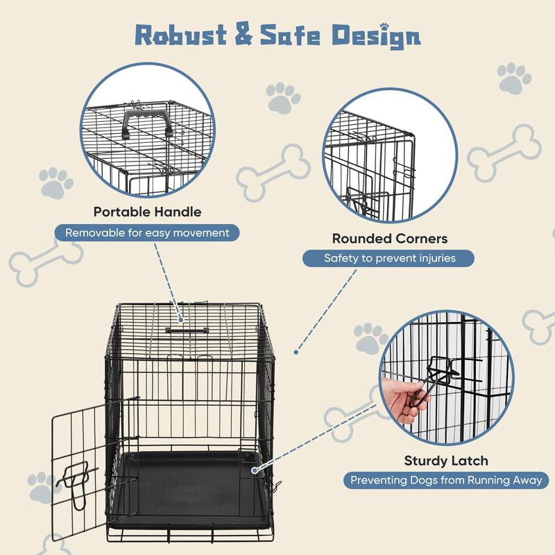 Premium 24/30 Inch Single Door Dog Crate - Sturdy Metal Pet Kennel with Secure Lock, Collapsible Design, and Easy-Clean Removable Tray for Travel and Home Use