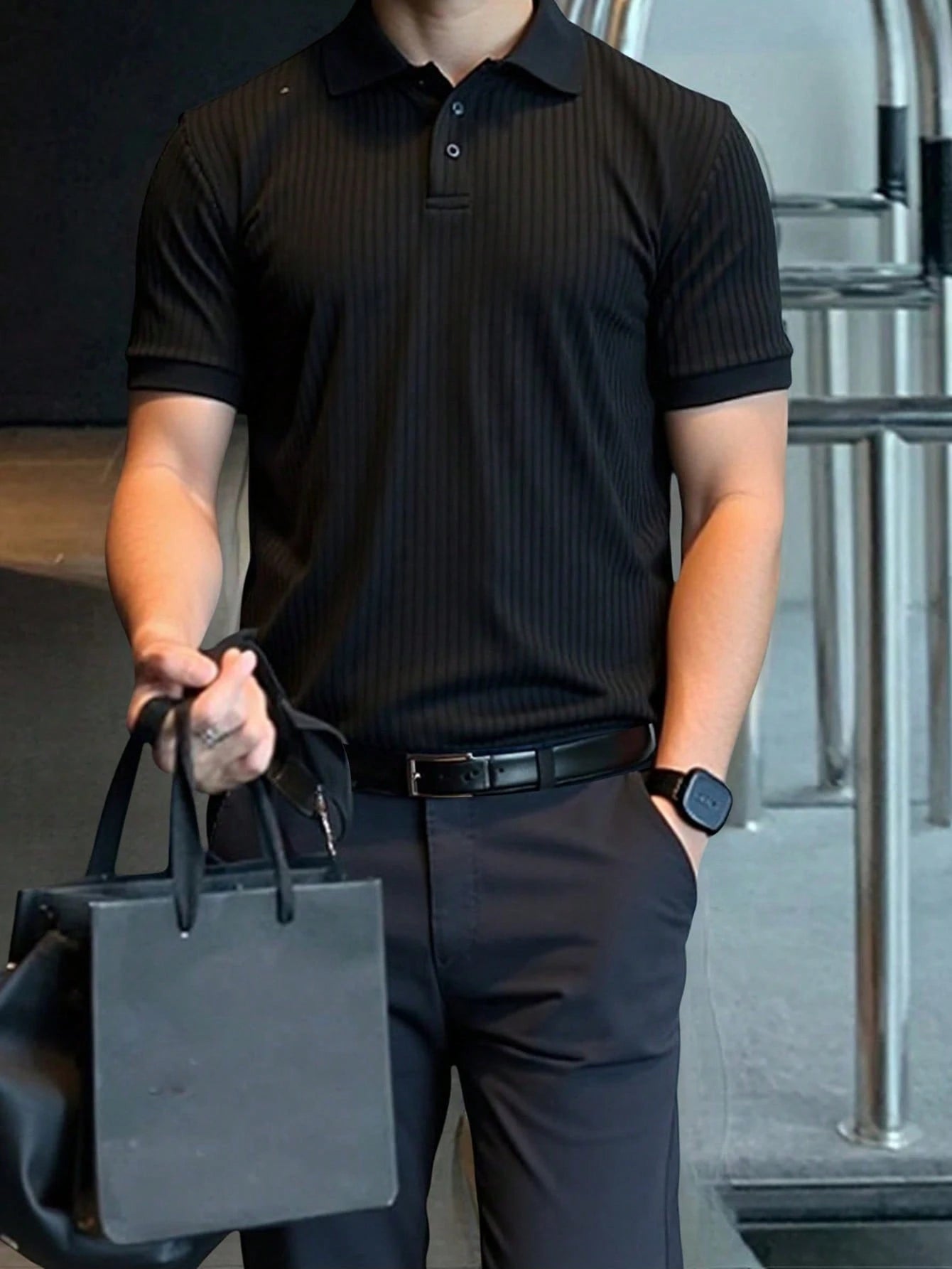 Elevate Your Style with the Manfinity Homme Men's Solid Color Short Sleeve Polo Shirt - Perfect for Casual and Business Wear!