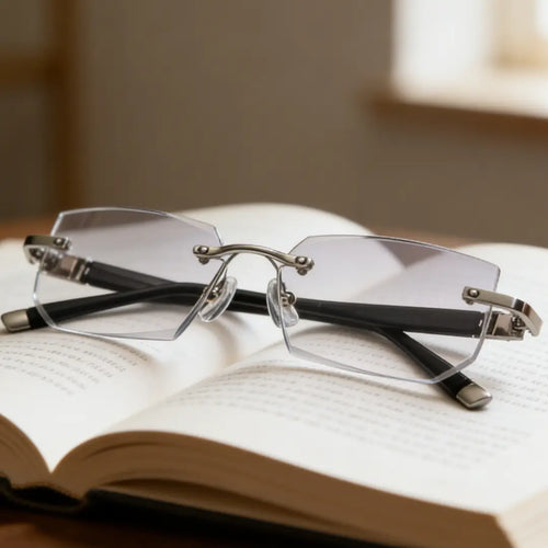 2-Pack HD Frameless anti Blue Light Reading Glasses – Diamond Cut Edge, Anti-Fatigue & UV Protection, Unisex Eyewear for Computer Gaming & Daily Use