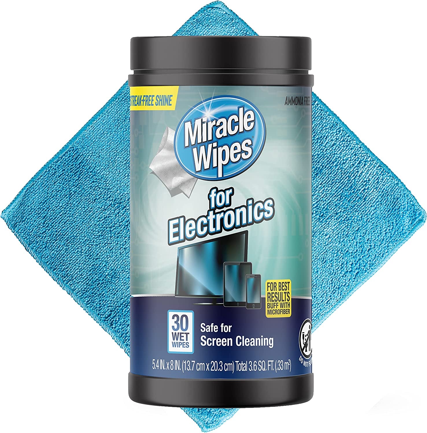 Miracle Wipes for Electronics - Ultimate Screen Cleaning Solution for TVs, Phones, Monitors & More - Includes Microfiber Towel - 30 Count Pack