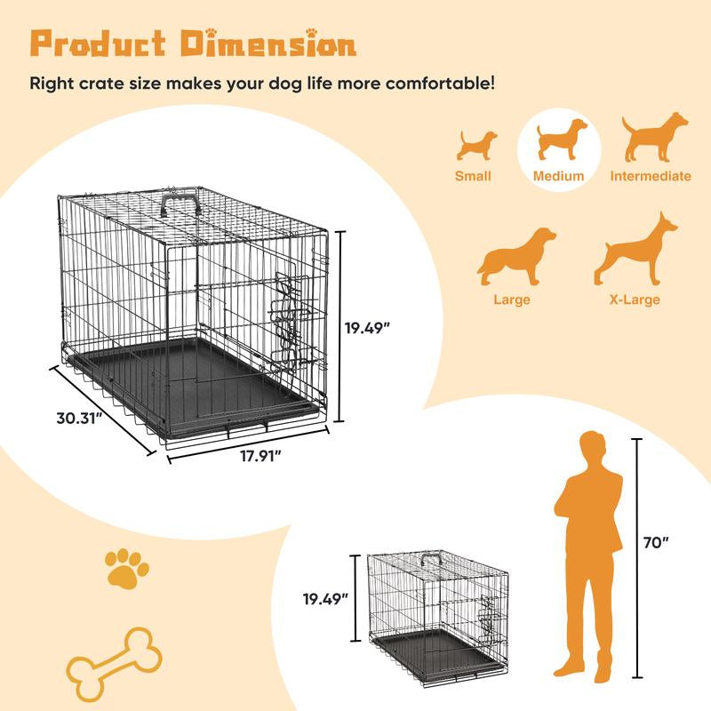 Premium 24/30 Inch Single Door Dog Crate - Sturdy Metal Pet Kennel with Secure Lock, Collapsible Design, and Easy-Clean Removable Tray for Travel and Home Use