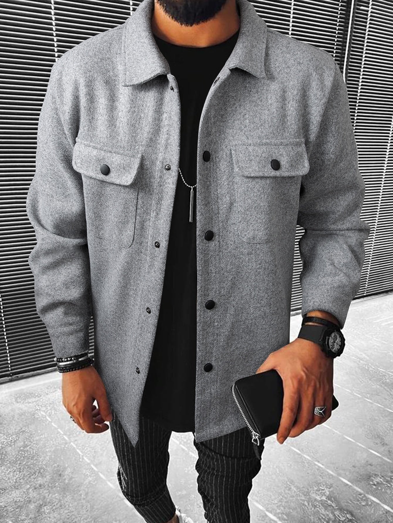 Elevate Your Style with the Manfinity Homme Men's Long Sleeve Casual Overcoat - Perfect for Fall and Winter Outings