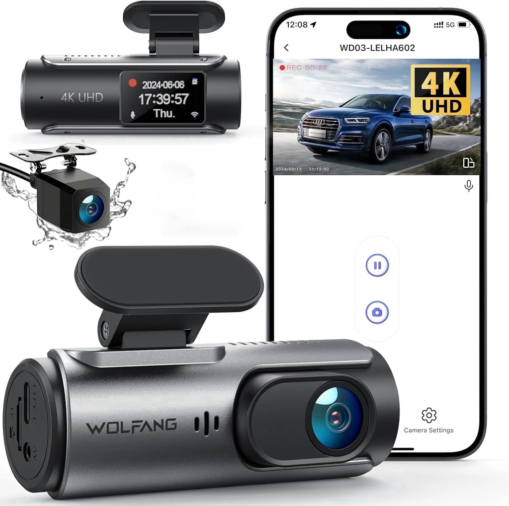 Experience Unmatched Clarity with Our Dual Dash Camera: 4K Front & 1080P Rear, 3" IPS Screen, 170° Wide Angle, Night Vision, G-Sensor & Loop Recording