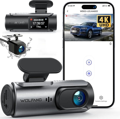 Experience Unmatched Clarity with Our Dual Dash Camera: 4K Front & 1080P Rear, 3" IPS Screen, 170° Wide Angle, Night Vision, G-Sensor & Loop Recording
