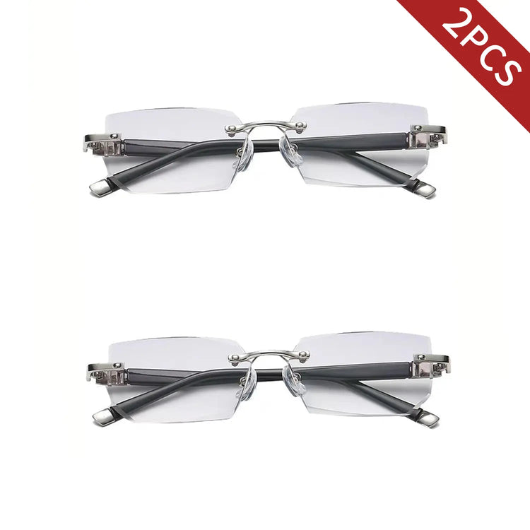 2-Pack HD Frameless anti Blue Light Reading Glasses – Diamond Cut Edge, Anti-Fatigue & UV Protection, Unisex Eyewear for Computer Gaming & Daily Use