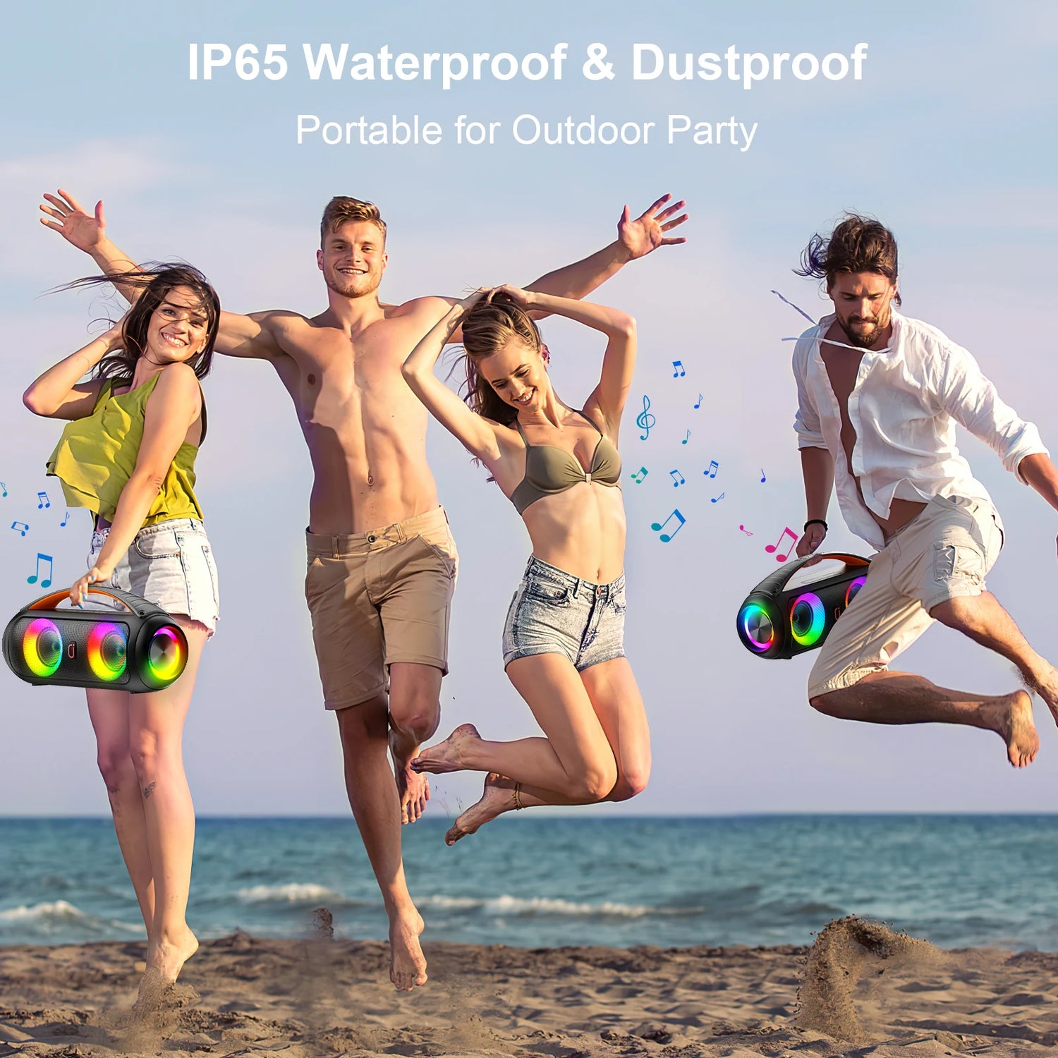 40W Waterproof Bluetooth Speaker, Portable Wireless Speaker, Outdoor Party Boombox Speaker, Deep Rich Bass, Dazzling LED Light