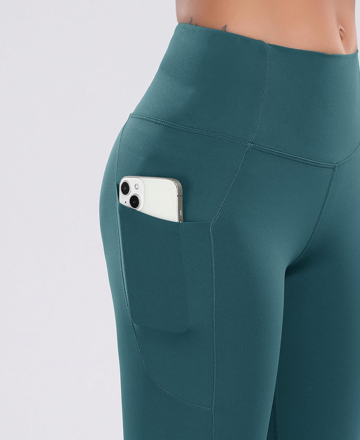 Elevate Your Workout with Oalka Women's Teal High Waist Yoga Shorts - Stylish Comfort with Side Pockets