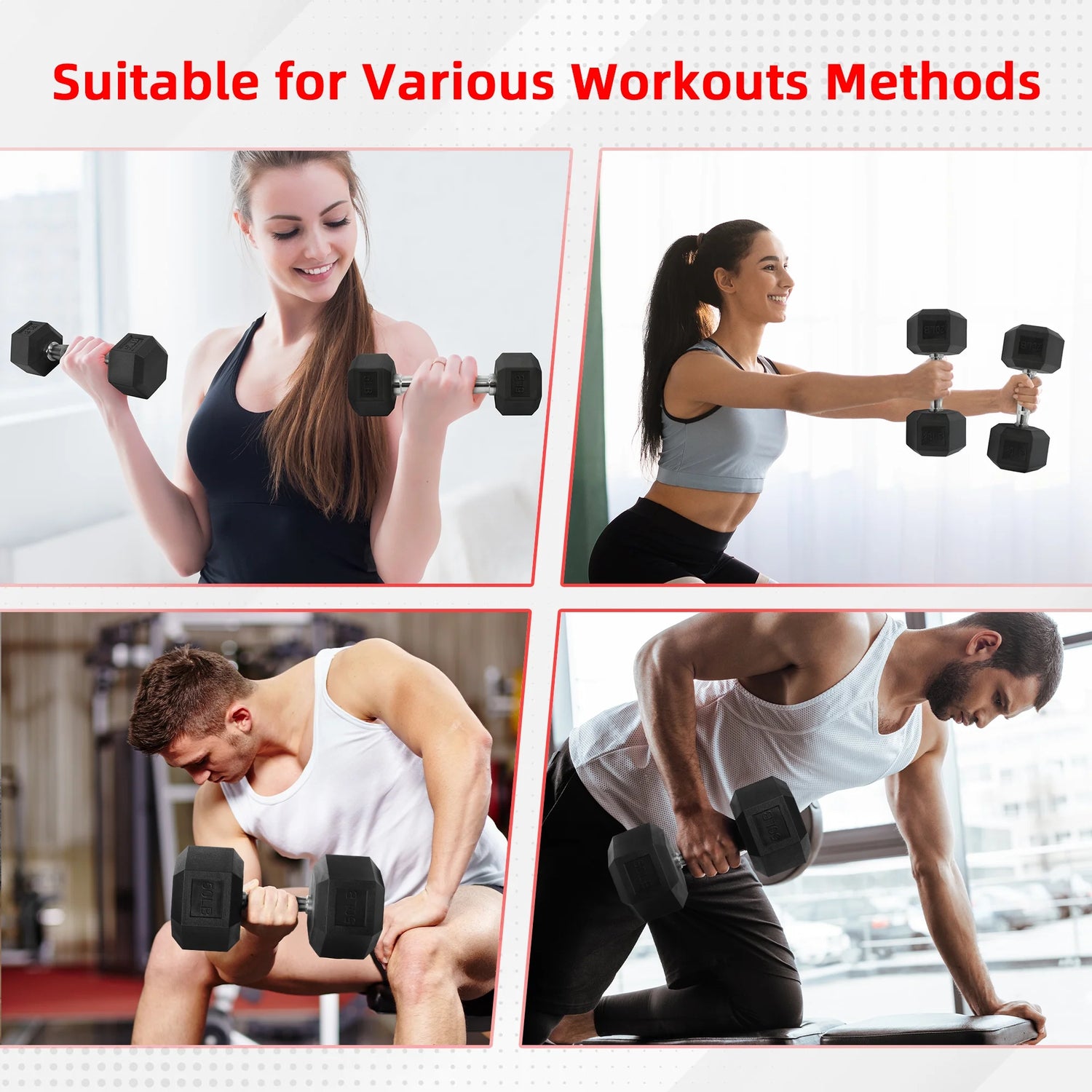 Rubber Encased Hex Dumbbell, 20 Lb, Single, Black