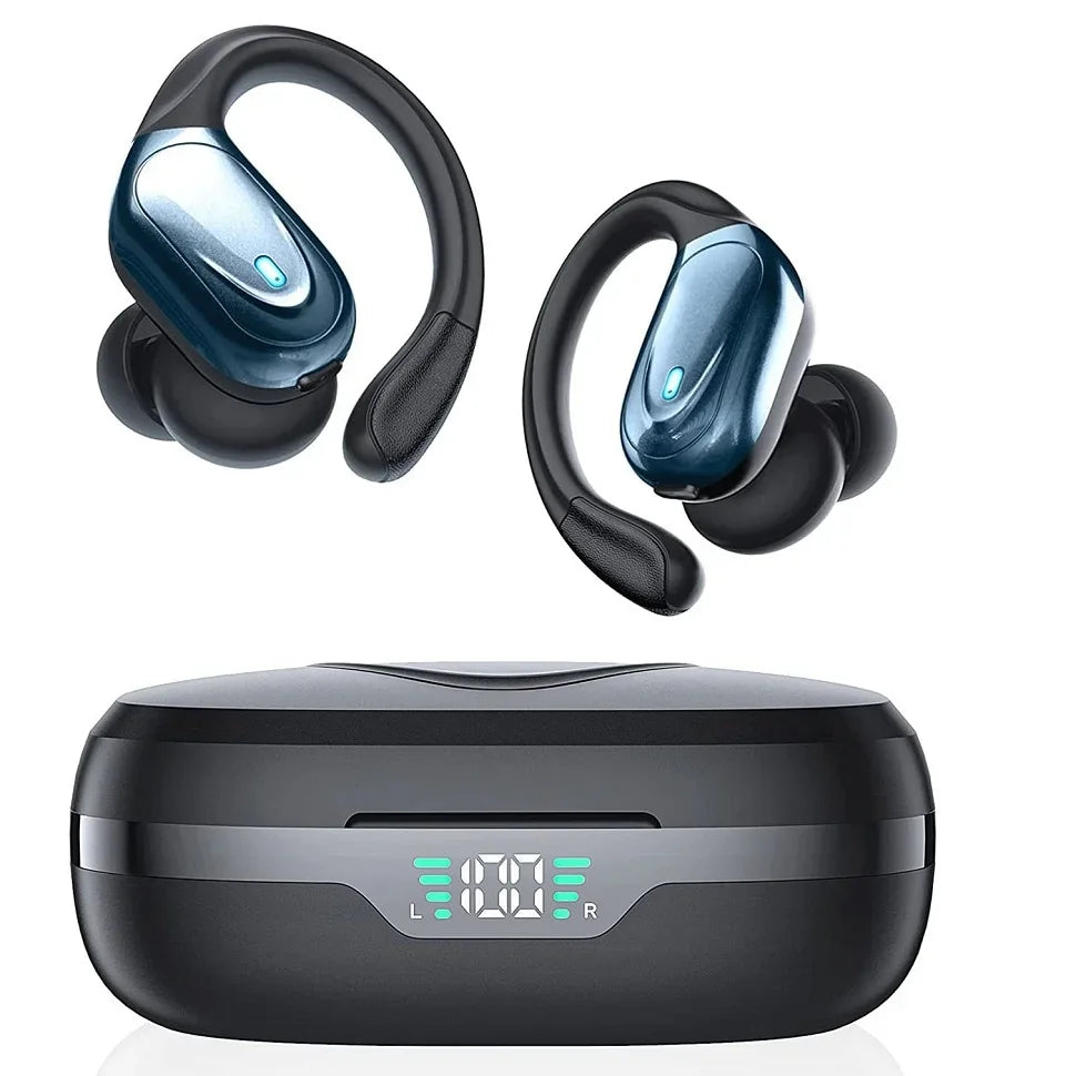 True Wireless Headphones TWS Bluetooth Earbuds Headsets Deep Bass Earphones Mic LED Power Display for Sport Workout Running Gym