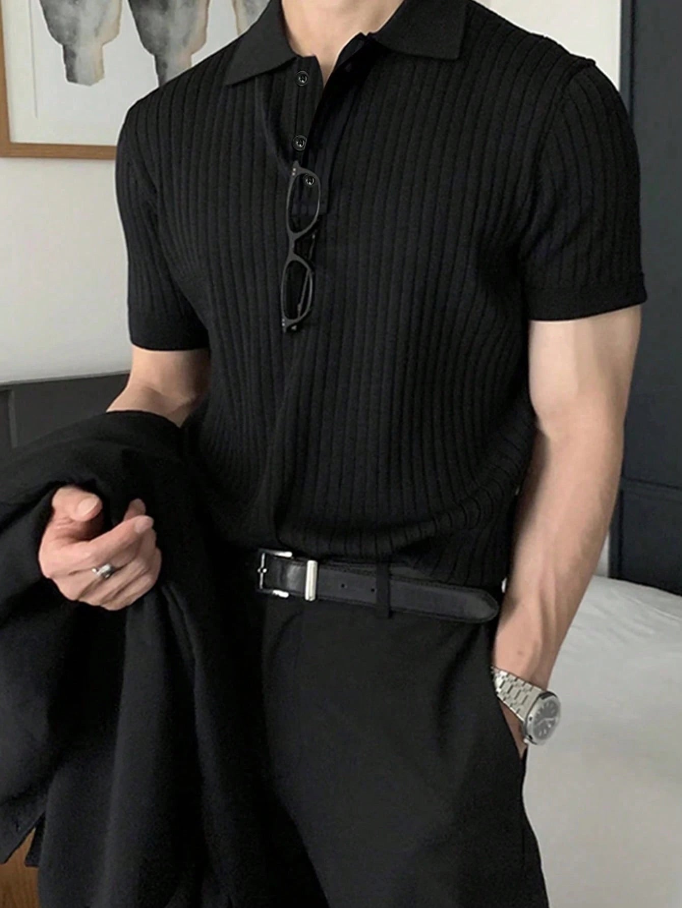 Elevate Your Style with the Manfinity Homme Men's Solid Color Short Sleeve Polo Shirt - Perfect for Casual and Business Wear!