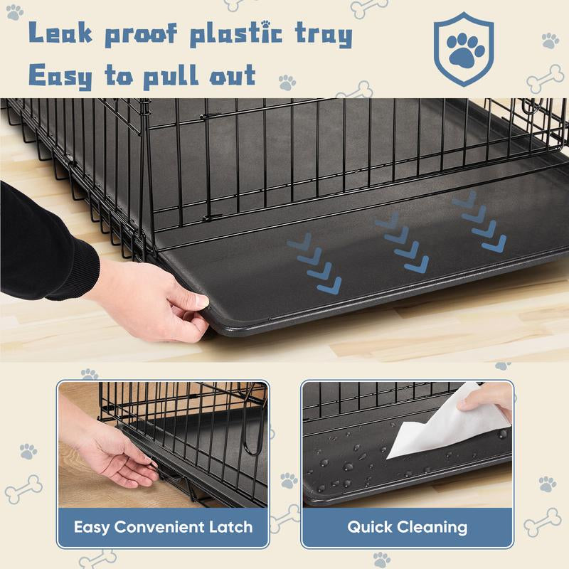 Premium 24/30 Inch Single Door Dog Crate - Sturdy Metal Pet Kennel with Secure Lock, Collapsible Design, and Easy-Clean Removable Tray for Travel and Home Use