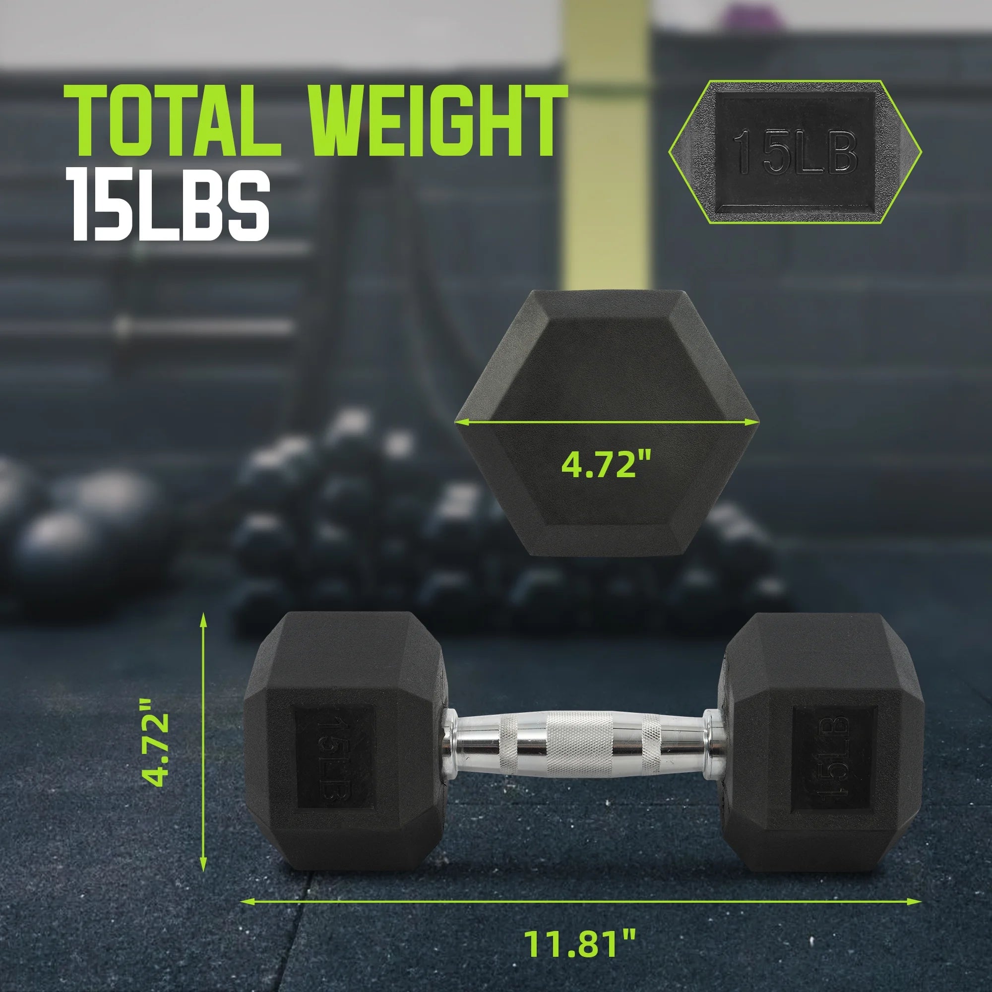 Elevate Your Workout with the 15 lb Rubber Encased Hex Dumbbell - Perfect for Strength Training and Muscle Building