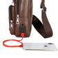 Brown Faux Leather Usb Charging Chest Messenger Bag