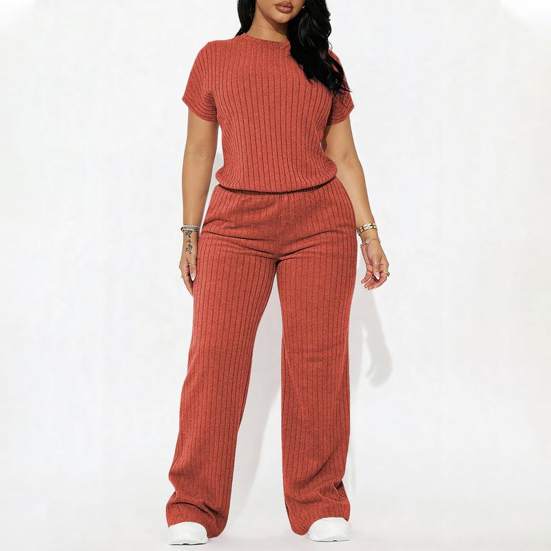 Reya Ribbed Pant Set - Pink